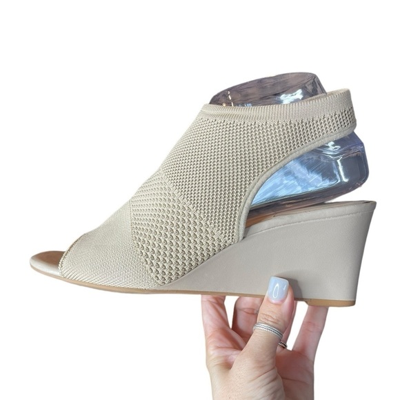 Alex Marie Shoes - Alex Marie Patti Stretch Knit Wedge Sandals neutral Cream size 9 zip close